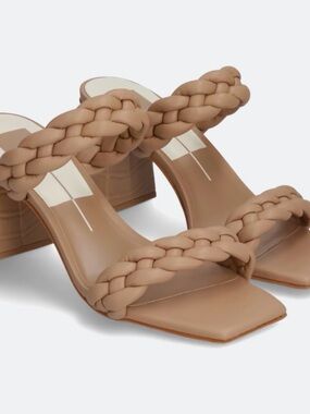 Dolce Vita Braided Double-Strap Block Heel Sandal - Taupe Sz 8